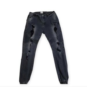 Kuwallatee Moto Distressed Denim Joggers Black Size 34